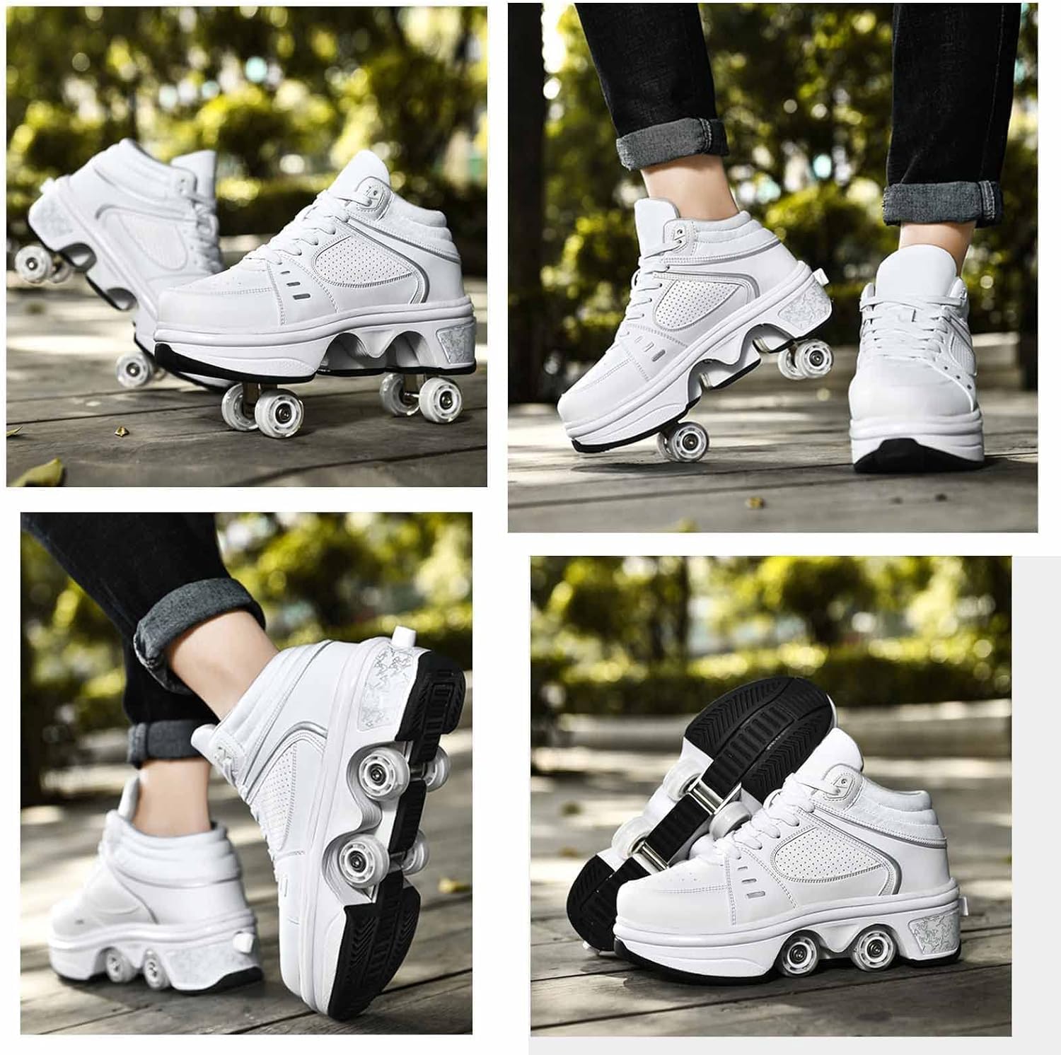 Mundo do Patins sendo usado como tênis e como patins em diferentes ângulos
