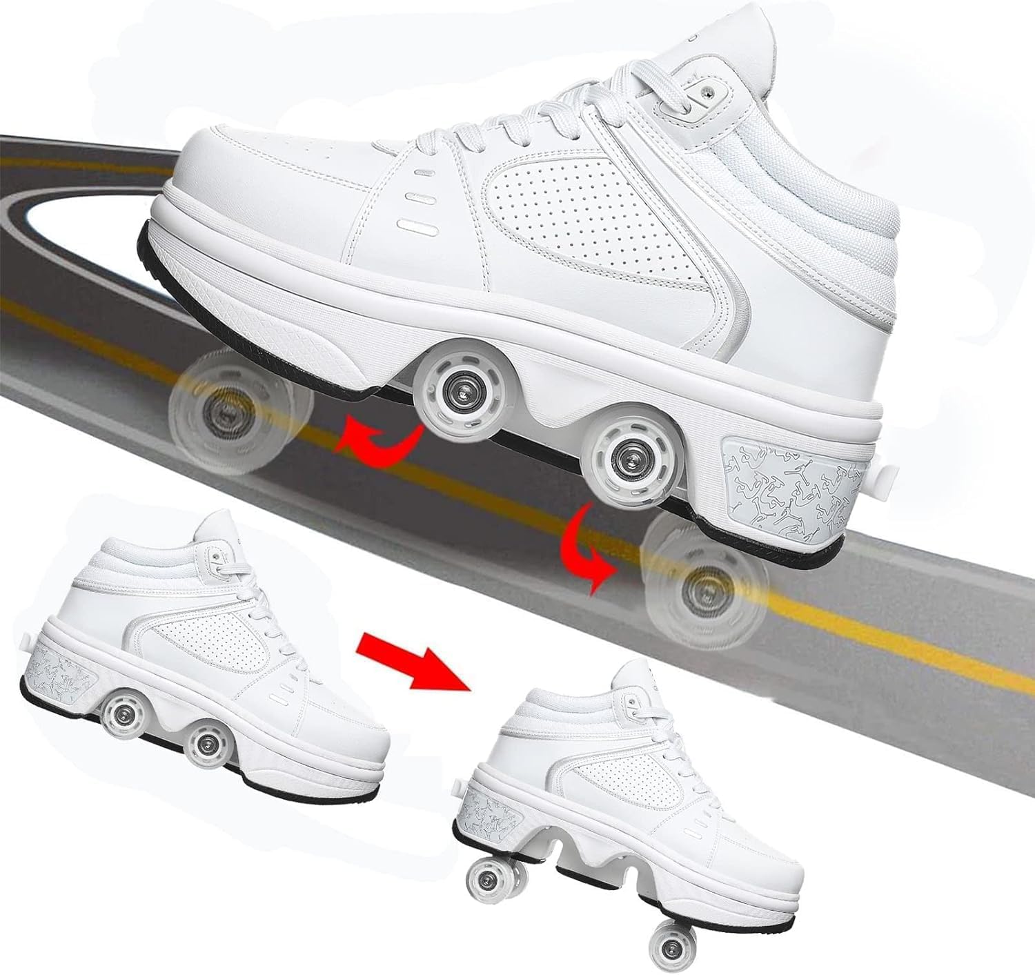 Pessoa usando o Mundo do Patins com as rodinhas acionadas em uma pista